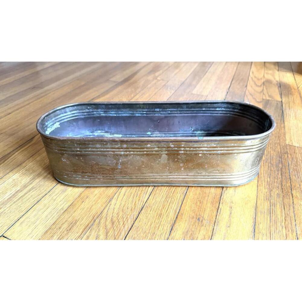 solid brass long Oval planter vintage